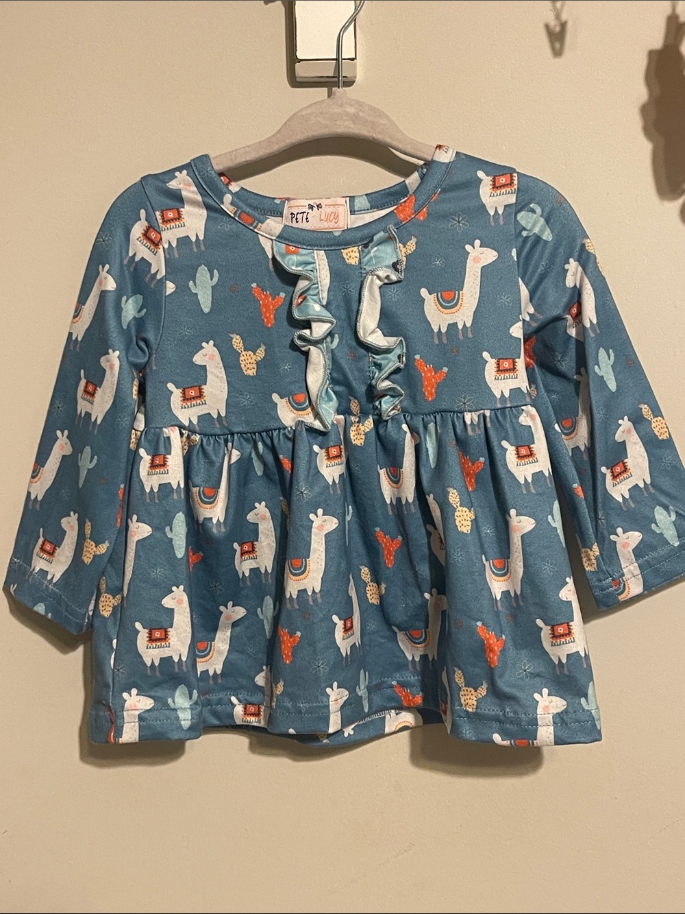0-6 month girls cactus llama tunic shirt